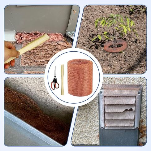 شبكة نحاسية نقية - 5 بوصة × 100 قدم، طبقة مزدوجة من النحاس النقي مع مجرفة خشبية ومقص للتقطير وحشو الفتحات والمشروعات اليدوية، مثالية للتزيين والسياج ومكافحة الآفات in Kuwait