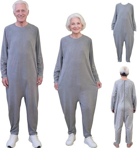 Unisex Anti-Strip and Tear-Resistant Adaptive Jumpsuit with Back and Leg Zipper,One-piece Long-Sleeved Trousers,Suitable for Seniors,Incontinence Care,Dementia,Alzheimer’s Patients(Black L) in Kuwait