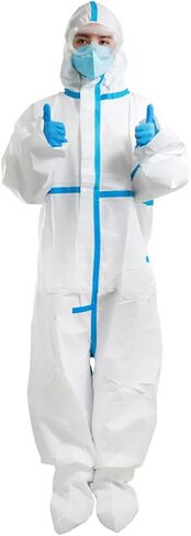 EZGOODZ Disposable Coveralls 5 Pack, White Polypropylene 50 gsm Overall with Waterproof Microporous Film. Laminated X-Small Full Body Protective Suit. in Kuwait