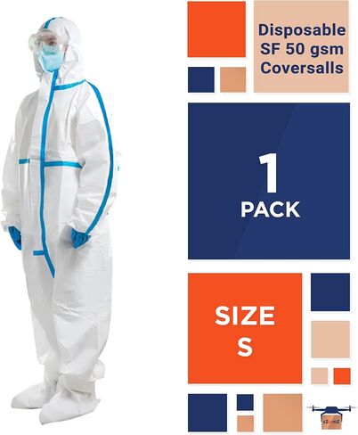 EZGOODZ Disposable Coveralls 5 Pack, White Polypropylene 50 gsm Overall with Waterproof Microporous Film. Laminated X-Small Full Body Protective Suit. in Kuwait