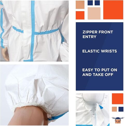 EZGOODZ Disposable Coveralls 5 Pack, White Polypropylene 50 gsm Overall with Waterproof Microporous Film. Laminated X-Small Full Body Protective Suit. in Kuwait