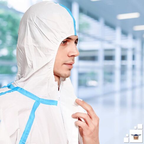 EZGOODZ Disposable Coveralls 5 Pack, White Polypropylene 50 gsm Overall with Waterproof Microporous Film. Laminated X-Small Full Body Protective Suit. in Kuwait