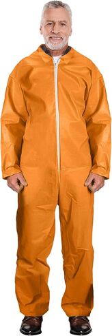 EZGOODZ Orange Disposable Coveralls, Waterproof 40 GSM Hazmat Suits with Zipper, Open Wrists, Ankles, Folded Collar in Kuwait