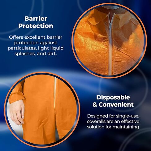 EZGOODZ Orange Disposable Coveralls, Waterproof 40 GSM Hazmat Suits with Zipper, Open Wrists, Ankles, Folded Collar in Kuwait