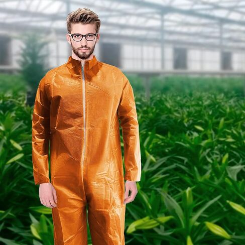 EZGOODZ Orange Disposable Coveralls, Waterproof 40 GSM Hazmat Suits with Zipper, Open Wrists, Ankles, Folded Collar in Kuwait
