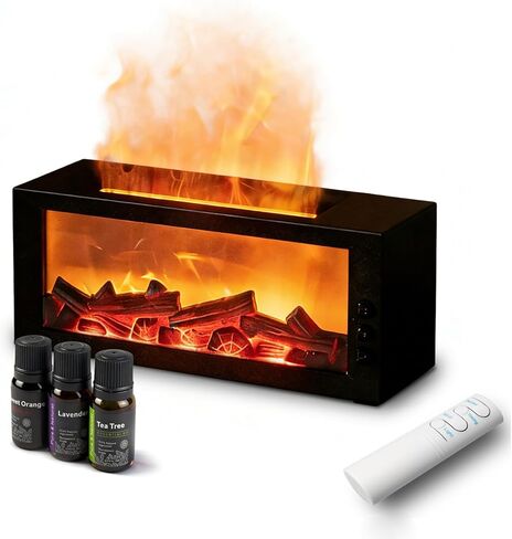 Fireplace Diffusers with 3 Essential Oils Set,Color Flame Aroma Essential Oil Diffuser with Remote Control,300ml Small Humidifier for Home Room Decor Gift for Women (Black) in Kuwait
