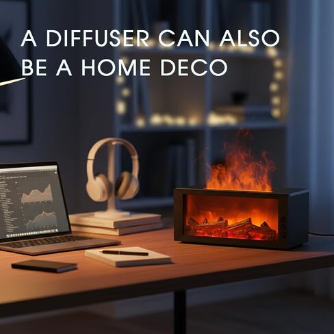 Fireplace Diffusers with 3 Essential Oils Set,Color Flame Aroma Essential Oil Diffuser with Remote Control,300ml Small Humidifier for Home Room Decor Gift for Women (Black) in Kuwait