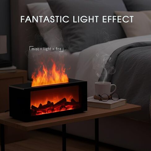 Fireplace Diffusers with 3 Essential Oils Set,Color Flame Aroma Essential Oil Diffuser with Remote Control,300ml Small Humidifier for Home Room Decor Gift for Women (Black) in Kuwait