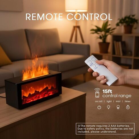 Fireplace Diffusers with 3 Essential Oils Set,Color Flame Aroma Essential Oil Diffuser with Remote Control,300ml Small Humidifier for Home Room Decor Gift for Women (Black) in Kuwait