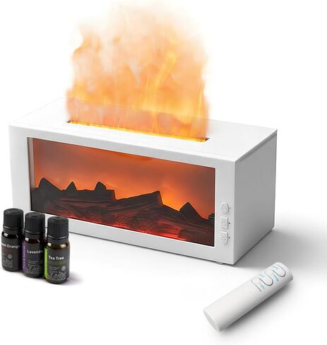 Fireplace Diffusers with 3 Essential Oils Set,Color Flame Aroma Essential Oil Diffuser with Remote Control,300ml Small Humidifier for Home Room Decor Gift for Women (Black) in Kuwait