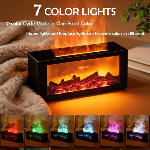 Fireplace Diffusers with 3 Essential Oils Set,Color Flame Aroma Essential Oil Diffuser with Remote Control,300ml Small Humidifier for Home Room Decor Gift for Women (Black) in Kuwait