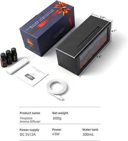 Fireplace Diffusers with 3 Essential Oils Set,Color Flame Aroma Essential Oil Diffuser with Remote Control,300ml Small Humidifier for Home Room Decor Gift for Women (Black) in Kuwait