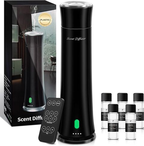 Hotel Scent Diffuser Starter Kit - 1500 Sq Ft Coverage, Premium Plastic Essential Oil Diffuser, Waterless Diffuser for Home, Hotel, Office, 5 Scent Essential Oils Included, Large Room, Black, 11In in Saudi Arabia