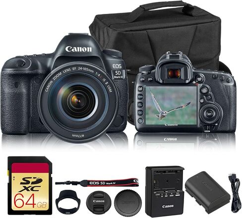 Canon EOS 5D Mark IV DSLR Camera with EF 24-105mm f/4L is II USM Lens | Full-Frame 30.4MP, 4K Video, Dual Pixel CMOS AF | Professional Photography Kit (1483C010) + Canon Shoulder Bag + 64GB Card in Saudi Arabia