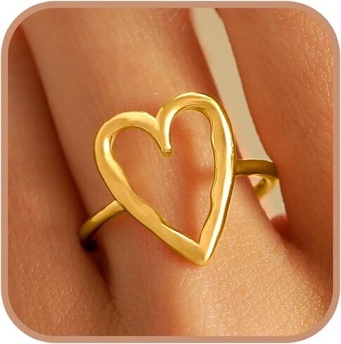 Irregular Hammered Hollow Heart Stackable Ring for Women 925 Sterling Silver Minimalist Stylish LOVE Heart Rings to Daughter Mom 14K Gold Plated Adjustable Open Band Ring Wedding Graduation Jewelry in Kuwait