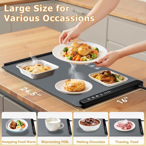 Warming Mat for Food, Portable Food Warming Mat For Countertop, Full Surface Electric Warming Tray with Safety Lock, 4 Temp Levels & 6-Hour Timer for for Parties, Buffets & Home Use (Grey) in Saudi Arabia