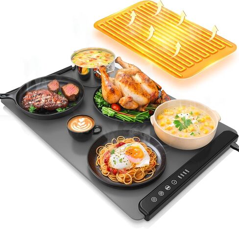 Warming Mat for Food, Portable Food Warming Mat For Countertop, Full Surface Electric Warming Tray with Safety Lock, 4 Temp Levels & 6-Hour Timer for for Parties, Buffets & Home Use (Grey) in Saudi Arabia