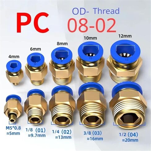50pcs PC 1/8" 1/4" 3/8" 1/2" BSPT Male 8mm OD Tube Straight Pneumatic Fitting Push to Connect Quick release(8MM OD TUBE_1/4") in Saudi Arabia