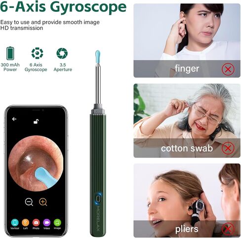 إزالة شمع الأذن مع مجموعة أذن مكونة من 8 قطع - منظف قناة الأذن بكاميرا 1080 بكسل - طقم تنظيف الأذن مع 6 مجارف للأذن - منظف شمع الأذن مع أداة التقاط الأذن بالكاميرا لنظامي التشغيل iOS وAndroid in Kuwait