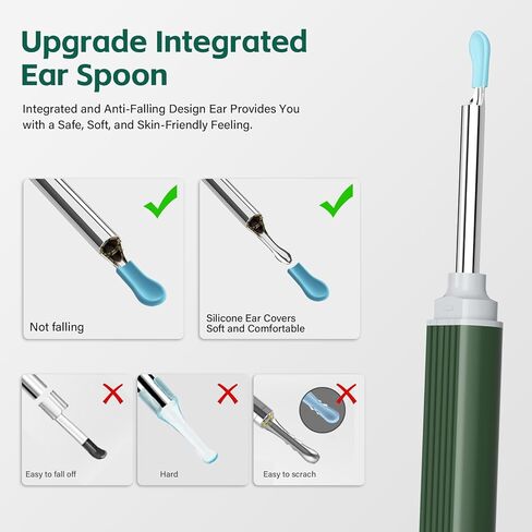 إزالة شمع الأذن مع مجموعة أذن مكونة من 8 قطع - منظف قناة الأذن بكاميرا 1080 بكسل - طقم تنظيف الأذن مع 6 مجارف للأذن - منظف شمع الأذن مع أداة التقاط الأذن بالكاميرا لنظامي التشغيل iOS وAndroid in Kuwait
