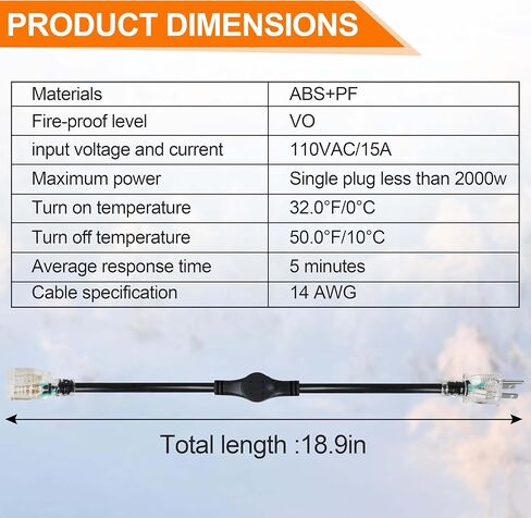 وحدة تحكم بكابل حرارة خارجي 120 فولت، ترموستات تشغيل/إيقاف تلقائي مقاوم للعوامل الجوية، معايير أمان من الدرجة الصناعية، موفرة للطاقة، 18 بوصة تناسب المنافذ الخارجية in Kuwait