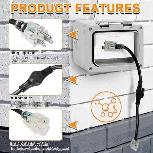 وحدة تحكم بكابل حرارة خارجي 120 فولت، ترموستات تشغيل/إيقاف تلقائي مقاوم للعوامل الجوية، معايير أمان من الدرجة الصناعية، موفرة للطاقة، 18 بوصة تناسب المنافذ الخارجية in Kuwait