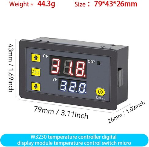 Digital Temperature, Dual-Color LED Display, 0.1℃ Precision, Waterproof NTC Probe, Mini Controller Thermostat Sensor DC 12V for Automotive, RV, Greenhouse, Home Brewing in Kuwait