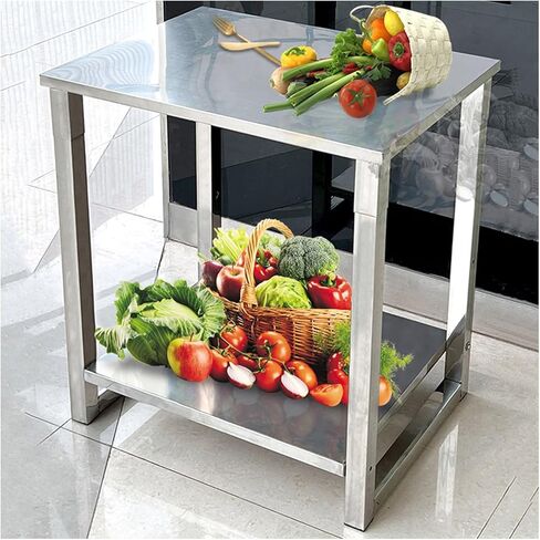 Two-Tiered Stainless Steel Work Table for Home Use Easy to Assemble and Disassemble Brushed Finish with Metal Screws(39.4x21.6x27.6in) in Saudi Arabia