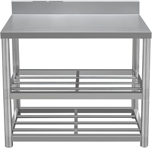 2 Tier Shelving Stainless Steel Workbench Kitchen Work Tables with Double Holes with Backboard Food Prep Table in Saudi Arabia