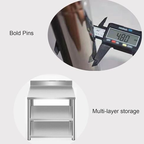 2 Tier Shelving Stainless Steel Workbench Kitchen Work Tables with Double Holes with Backboard Food Prep Table in Saudi Arabia