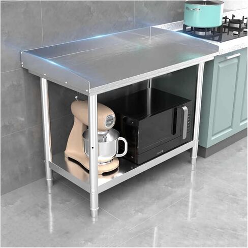 Stainless Steel Work Table with Guardrail 2 Tier Kitchen Industrial Storage Rack Prep Table Adjustable Tiers Adjustable Feet Workbench(100x50x80cm/39.4x19.7x31.5) in Saudi Arabia