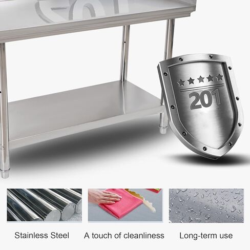 Stainless Steel Work Table with Guardrail 2 Tier Kitchen Industrial Storage Rack Prep Table Adjustable Tiers Adjustable Feet Workbench(100x50x80cm/39.4x19.7x31.5) in Saudi Arabia