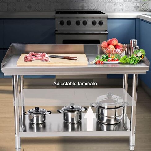 Stainless Steel Work Table with Guardrail 2 Tier Kitchen Industrial Storage Rack Prep Table Adjustable Tiers Adjustable Feet Workbench(100x50x80cm/39.4x19.7x31.5) in Saudi Arabia