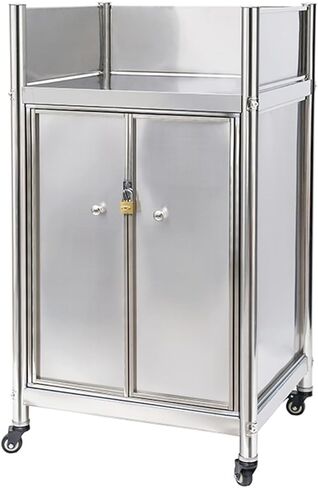 Removable Thickened Stainless Steel Work Table Wheeled Mobile Kitchen Preparation Table Three-Sided Splashback Workbench Lockable Storage Cabinet(31.5x19.7x43.3in) in Saudi Arabia