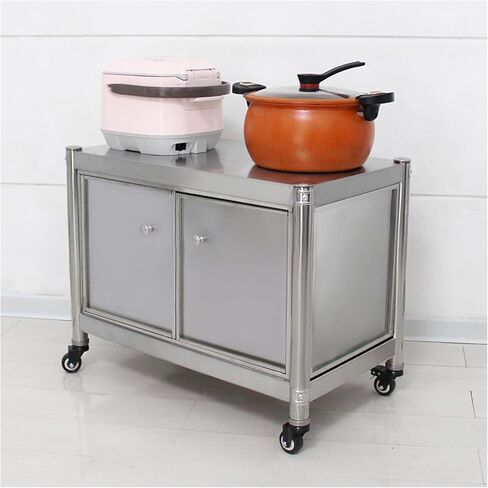 Double Storage Cabinet Workbench with Door Stainless Steel Kitchen Restaurant Prep Table with Wheels Working Table(60x50x54cm/23.6x19.7x21.3) in Saudi Arabia