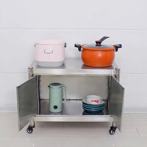 Double Storage Cabinet Workbench with Door Stainless Steel Kitchen Restaurant Prep Table with Wheels Working Table(60x50x54cm/23.6x19.7x21.3) in Saudi Arabia