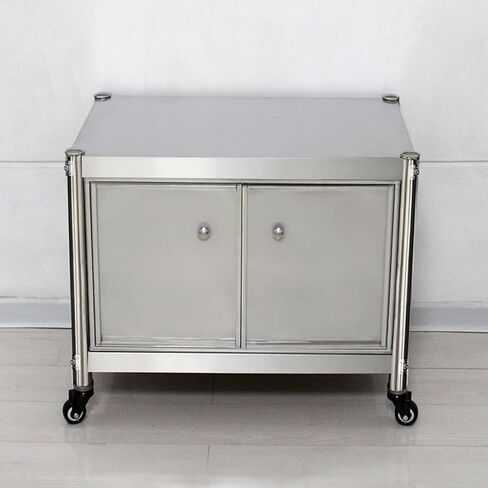 Double Storage Cabinet Workbench with Door Stainless Steel Kitchen Restaurant Prep Table with Wheels Working Table(60x50x54cm/23.6x19.7x21.3) in Saudi Arabia