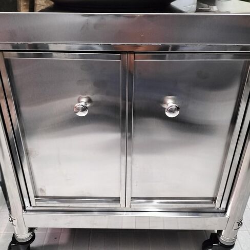 Double Storage Cabinet Workbench with Door Stainless Steel Kitchen Restaurant Prep Table with Wheels Working Table(60x50x54cm/23.6x19.7x21.3) in Saudi Arabia