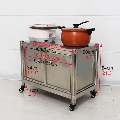 Double Storage Cabinet Workbench with Door Stainless Steel Kitchen Restaurant Prep Table with Wheels Working Table(60x50x54cm/23.6x19.7x21.3) in Saudi Arabia