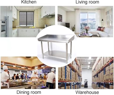 2 Tier Restaurant Milk Tea Store Thickened Stainless Steel Work Table The Bottom Triangle Structure Connection Brushed Metal Panel Adjustable Feet(47.2x23.6x31.5in) in Saudi Arabia
