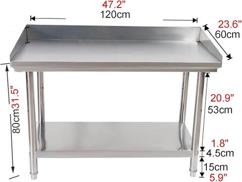 2 Tier Restaurant Milk Tea Store Thickened Stainless Steel Work Table The Bottom Triangle Structure Connection Brushed Metal Panel Adjustable Feet(47.2x23.6x31.5in) in Saudi Arabia