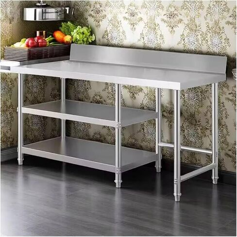 Thickened 304 Stainless Steel Storage Rack Work Table Kitchen Preparation Table with Guardrail Adjustable Table Leg Height Workbench(31.5x19.7x31.5in) in Saudi Arabia