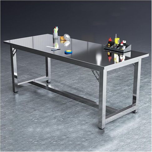 304 Thickened Stainless Steel Kitchen Work Table Widened Tabletop Workbench Triangular Reinforced Structure Adjustable Non-Slip Foot Pads(55.1x31.5x29.5in) in Saudi Arabia