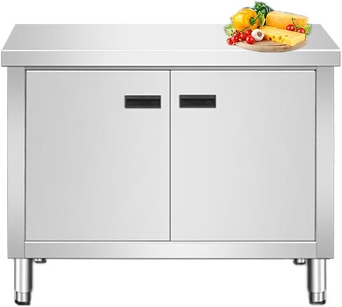 Stainless Steel Kitchen Workbench with Cabinets Freestanding Utility Sink with Storage Cabinets and Adjustable Feet(80x60x80cm/31.5x23.6x31.5) in Saudi Arabia