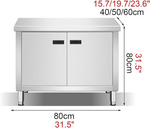 Stainless Steel Kitchen Workbench with Cabinets Freestanding Utility Sink with Storage Cabinets and Adjustable Feet(80x60x80cm/31.5x23.6x31.5) in Saudi Arabia