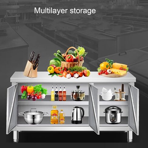 Stainless Steel Kitchen Workbench with Cabinets Freestanding Utility Sink with Storage Cabinets and Adjustable Feet(80x60x80cm/31.5x23.6x31.5) in Saudi Arabia