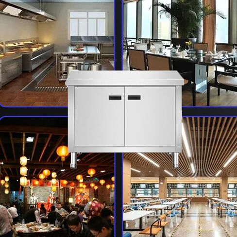 Stainless Steel Kitchen Workbench with Cabinets Freestanding Utility Sink with Storage Cabinets and Adjustable Feet(80x60x80cm/31.5x23.6x31.5) in Saudi Arabia
