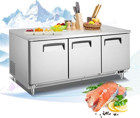 Kolice Commercial 72" Under Counter Chef Base Freezer,Refrigerated Worktop Prep Station-110V, ETL certified, -8°F to 32°F,3 Doors, 500 Liters for Restaurants,Canteens,Bars,Schools,Hotels in Kuwait