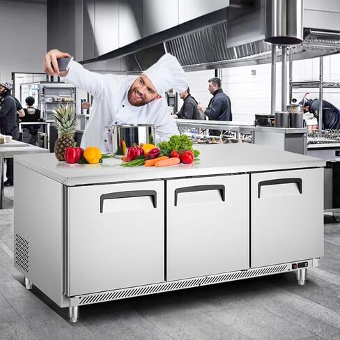 Kolice Commercial 72" Under Counter Chef Base Freezer,Refrigerated Worktop Prep Station-110V, ETL certified, -8°F to 32°F,3 Doors, 500 Liters for Restaurants,Canteens,Bars,Schools,Hotels in Kuwait