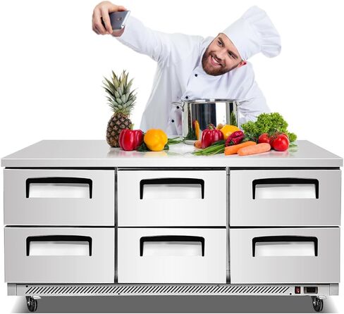 Kolice Commercial 6 Drawers Chef Base Refrigerator,Under Counter Storage Cabinet Refrigerator 33°F to 41°F, Refrigerated Pull-Out Drawers, Digital Temperature Control for Kitchens,Hotels,Bars,Cafes in Kuwait